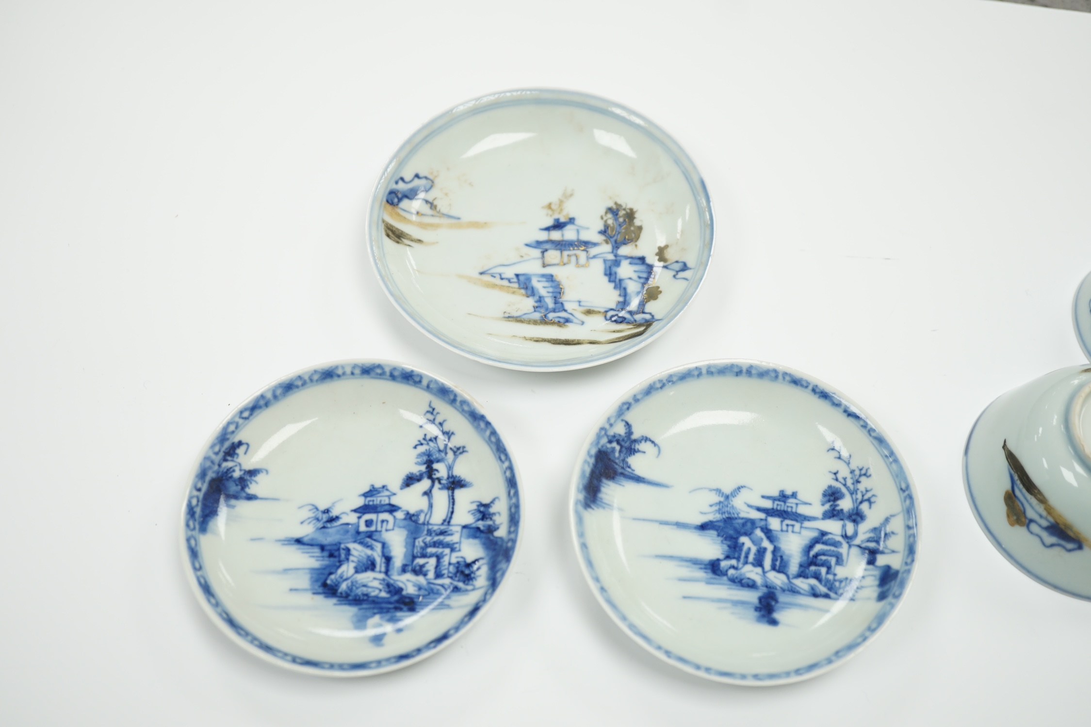 Three Chinese blue and white Nanking Cargo teabowls and saucers, largest 11.5cm diameter - Image 4 of 5