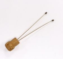 A pair of seed pearl set 'filled pin' hatpins, one a.f.