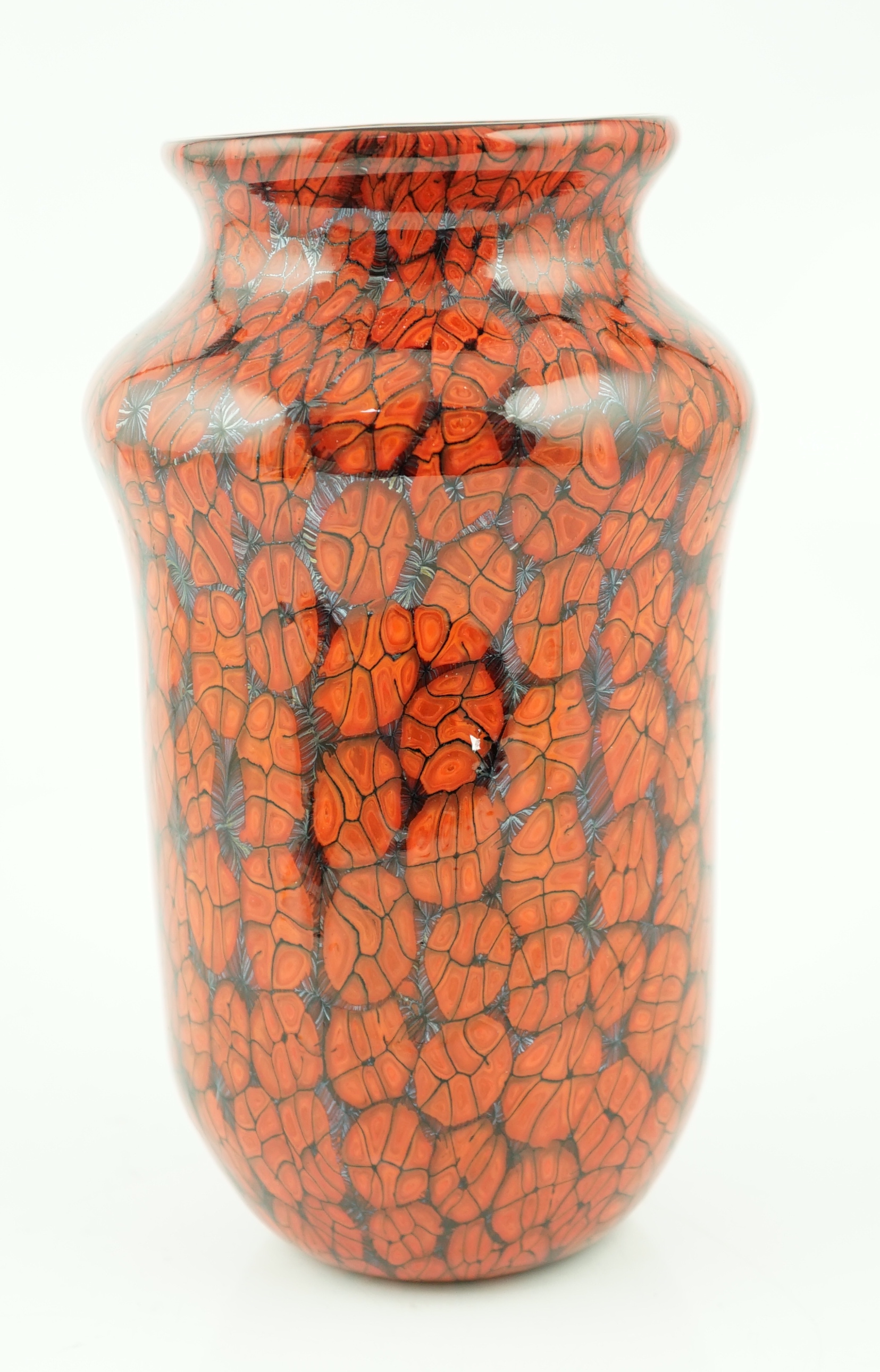 ** ** Vittorio Ferro (1932-2012), a Murano glass Murrine vase, in orange and black, signed, - Image 2 of 3
