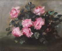 Oil on canvas, Still life of roses, unsigned, 44 x 54cm