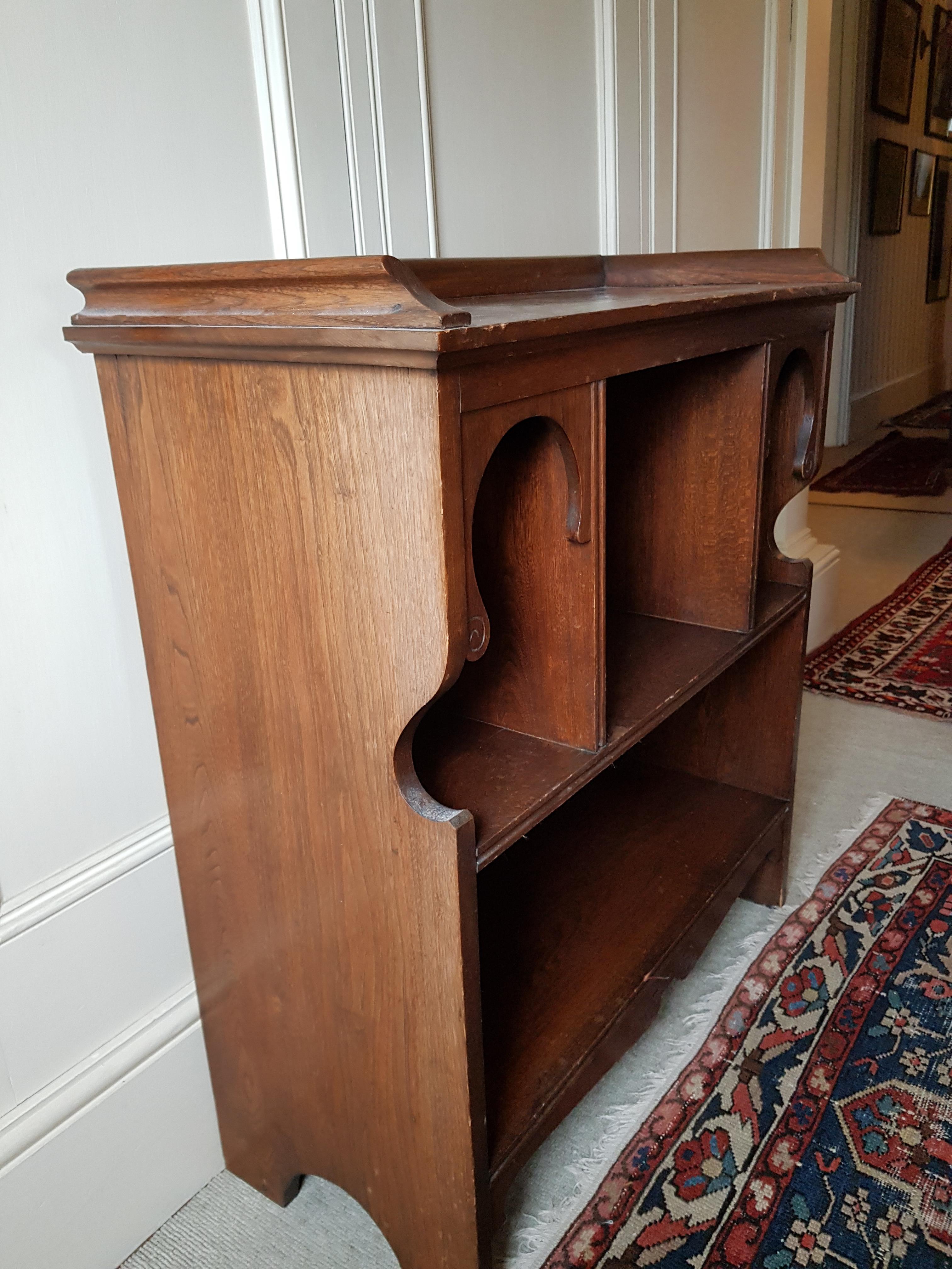 An early 20th century Moorish style Blackie & Son Limited oak open bookcase, width 77cm, depth 33cm, - Image 2 of 3