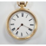 A 14k open face keyless fob watch, with Roman dial, case diameter 32mm, with case back monogram,