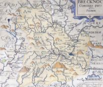 Christopher Saxton (c.1540- c.1610) and Robert Vaughan, hand-coloured map of Brecknoc (