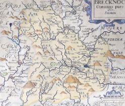 Christopher Saxton (c.1540- c.1610) and Robert Vaughan, hand-coloured map of Brecknoc (