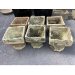 A set of six earthenware chimney cowl garden planters, width 32cm, height 35cm