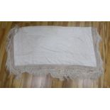 A Canton cream silk embroidered shawl, 136cm x 138cm