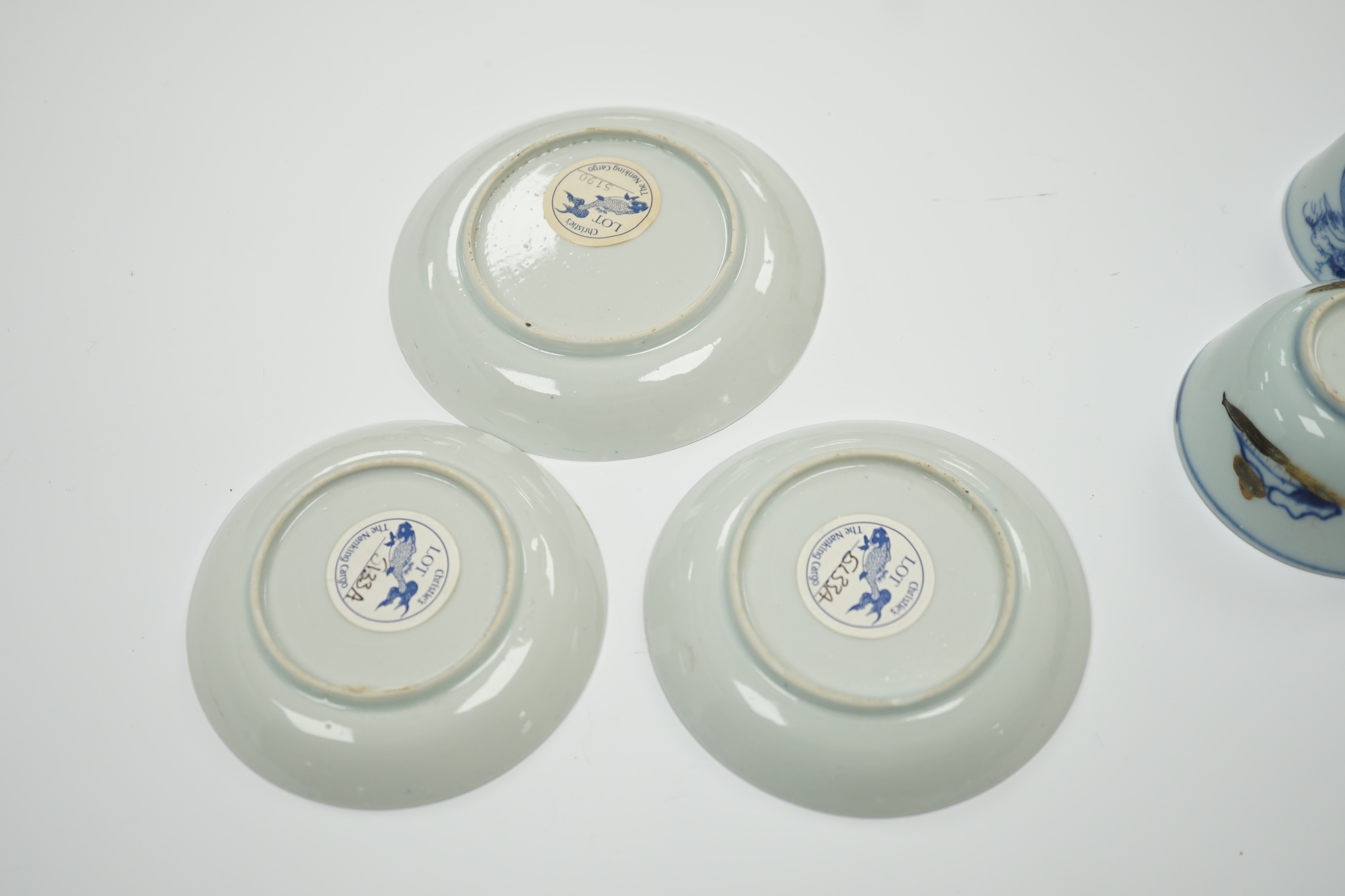 Three Chinese blue and white Nanking Cargo teabowls and saucers, largest 11.5cm diameter - Image 5 of 5