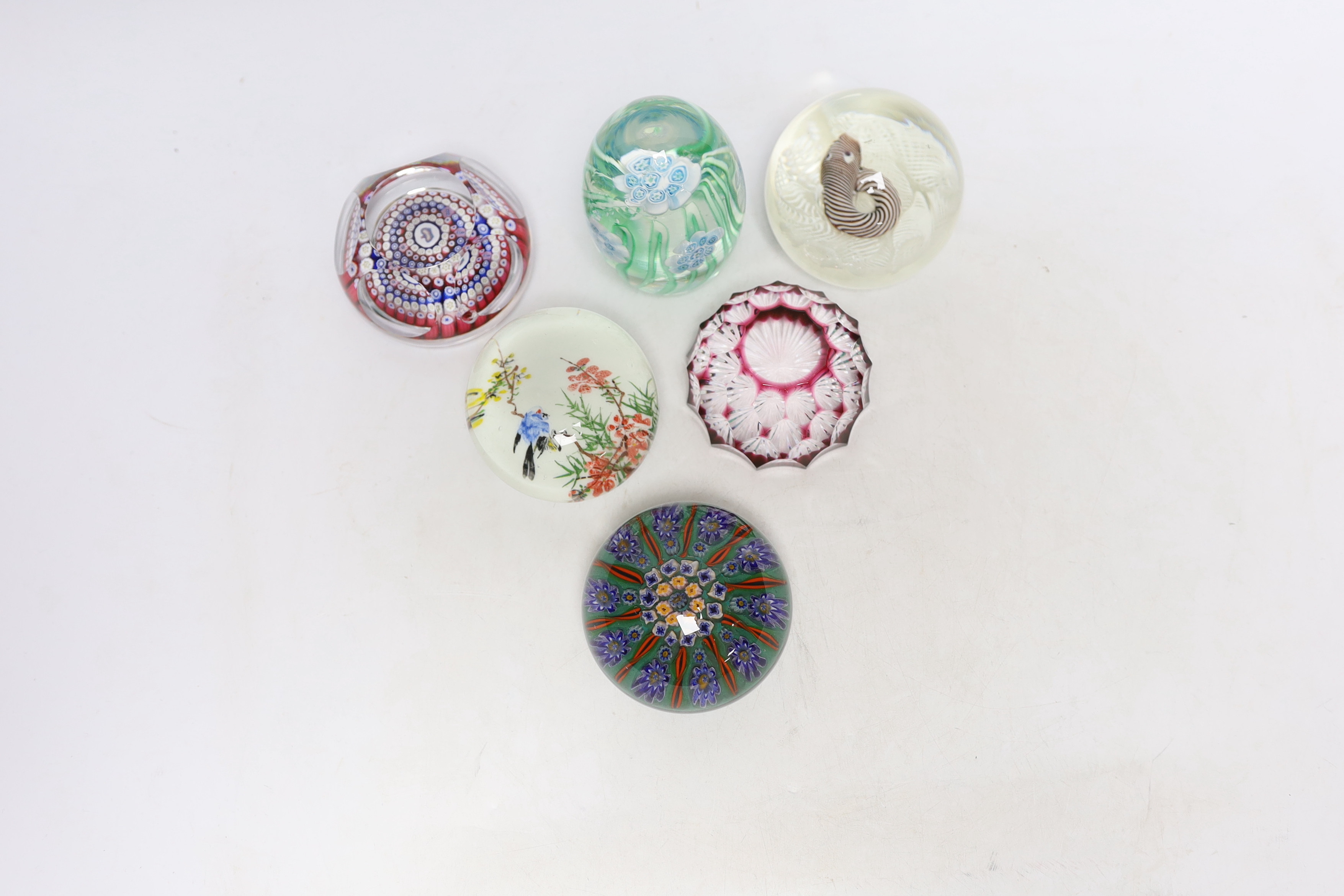 A group of six Whitefriars and other paperweights, tallest 10cm high - Image 2 of 3