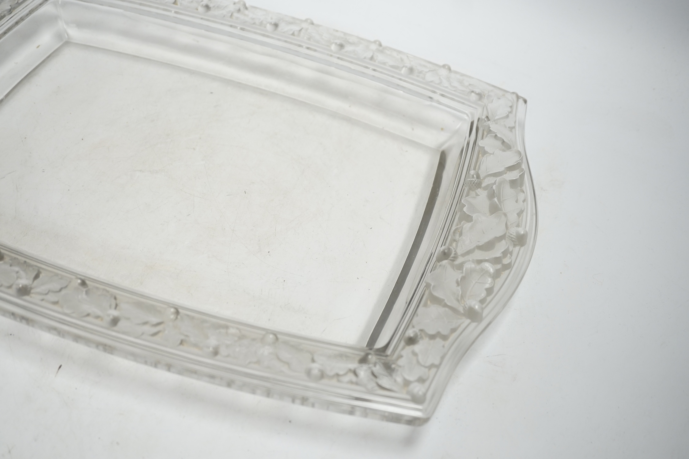 A Lalique 'Chene' oak leaf pattern glass tray, 47cm long - Image 3 of 3