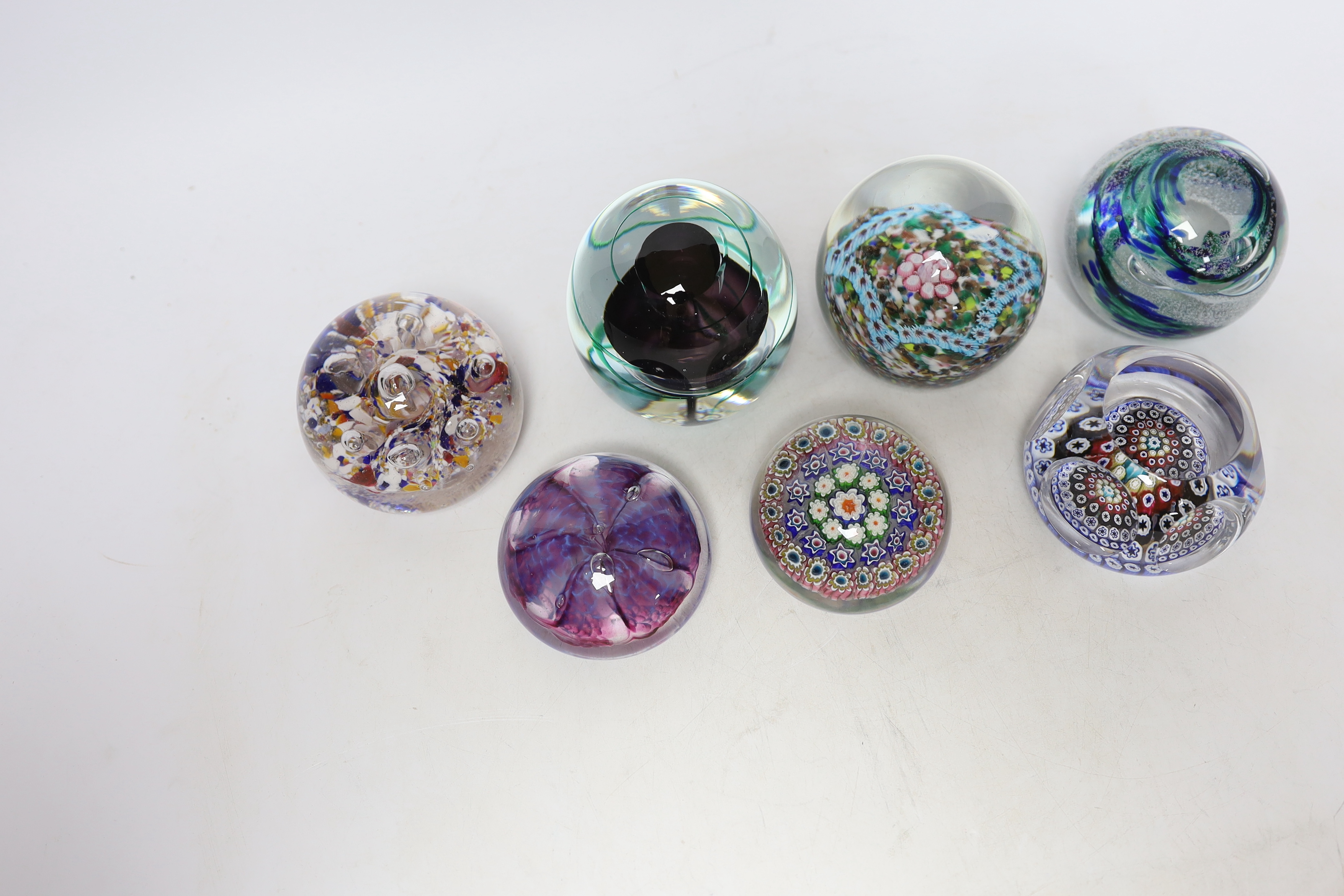 A group of seven Whitefriars and other paperweights, tallest 9cm high - Image 2 of 3