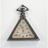 A 1920's Swiss silver triangular Masonic timepiece, with mother of pearl dial, import marks for