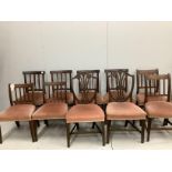 A harlequin set of eight George III Provincial mahogany dining chairs and two Hepplewhite style