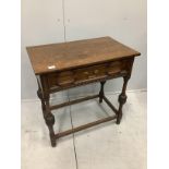 A Jacobean Revival oak side table, width 75cm, depth 45cm, height 76cm