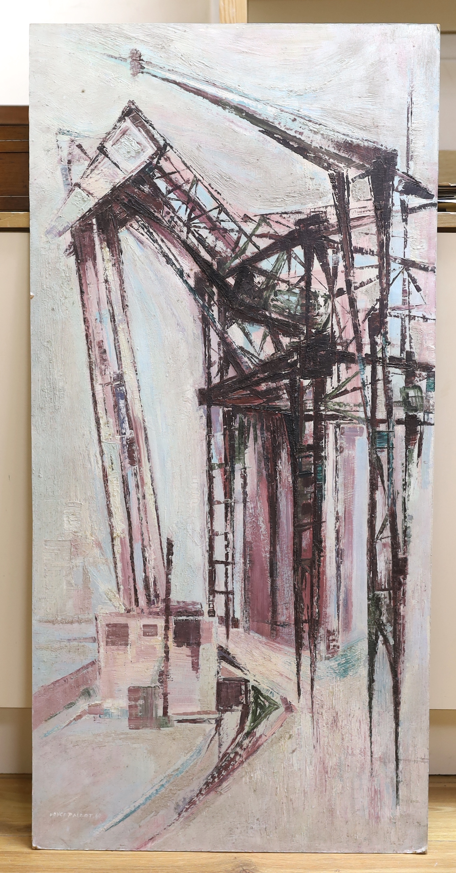 Joyce Pallot (British 1912-2004), oil on board, 'Grain Elevator', signed and inscribed verso and - Image 2 of 4