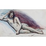 William Edward Frost (1810-1877), ink and watercolour, Study of a reclining nude female, unsigned,