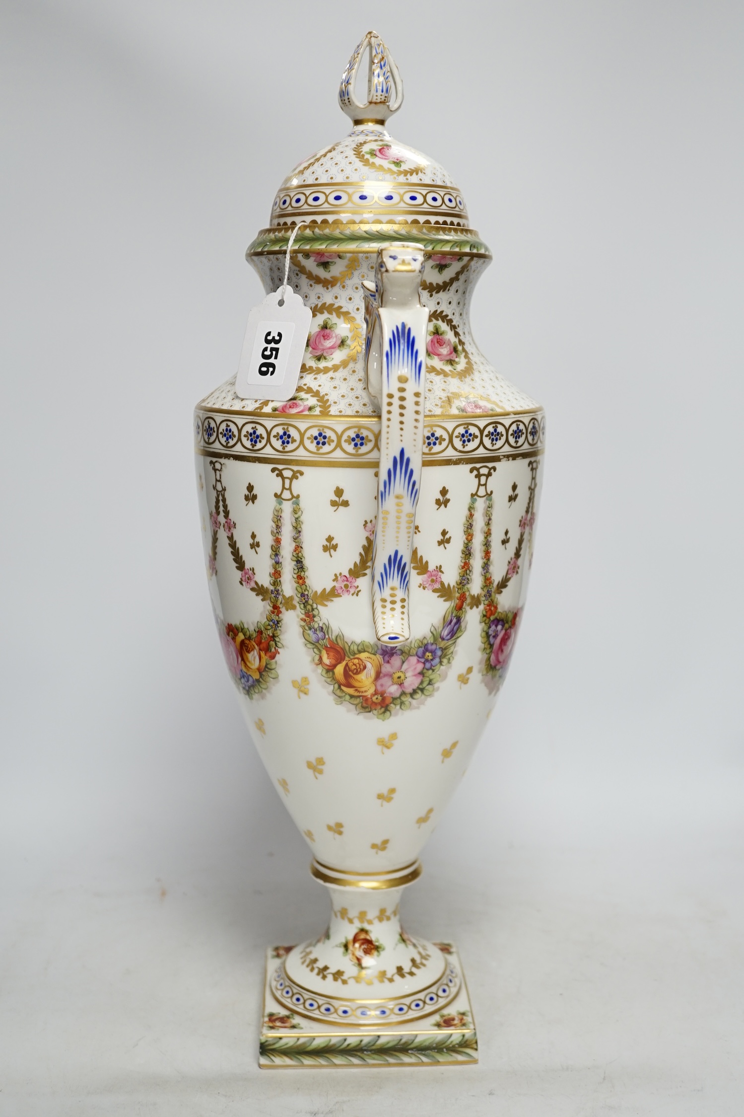 A large Sevres style vase and cover, 52cm high - Image 4 of 6