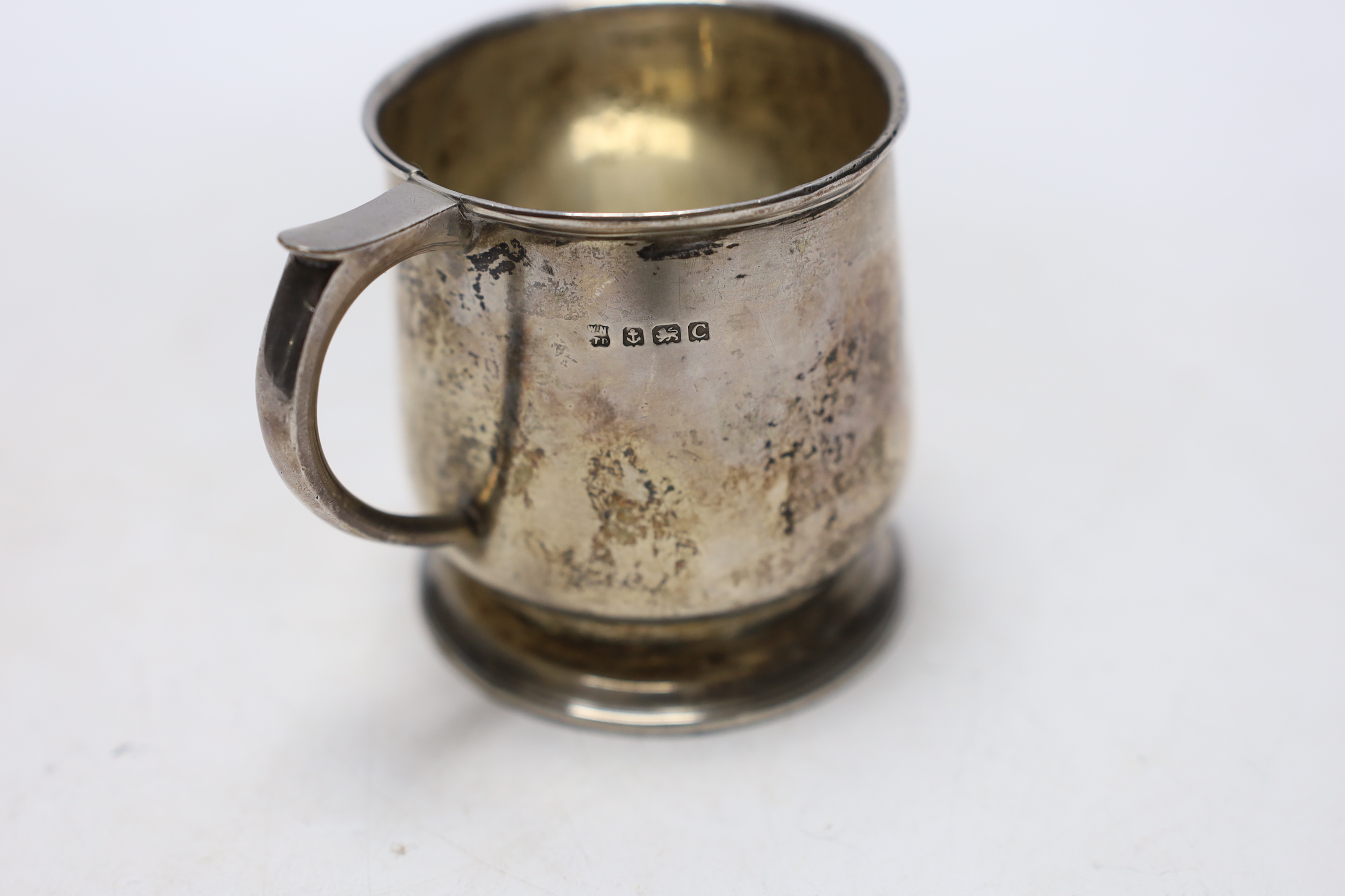 A George V silver christening mug, maker W. Neale Ltd, Birmingham 1927, 76mm. - Image 3 of 3