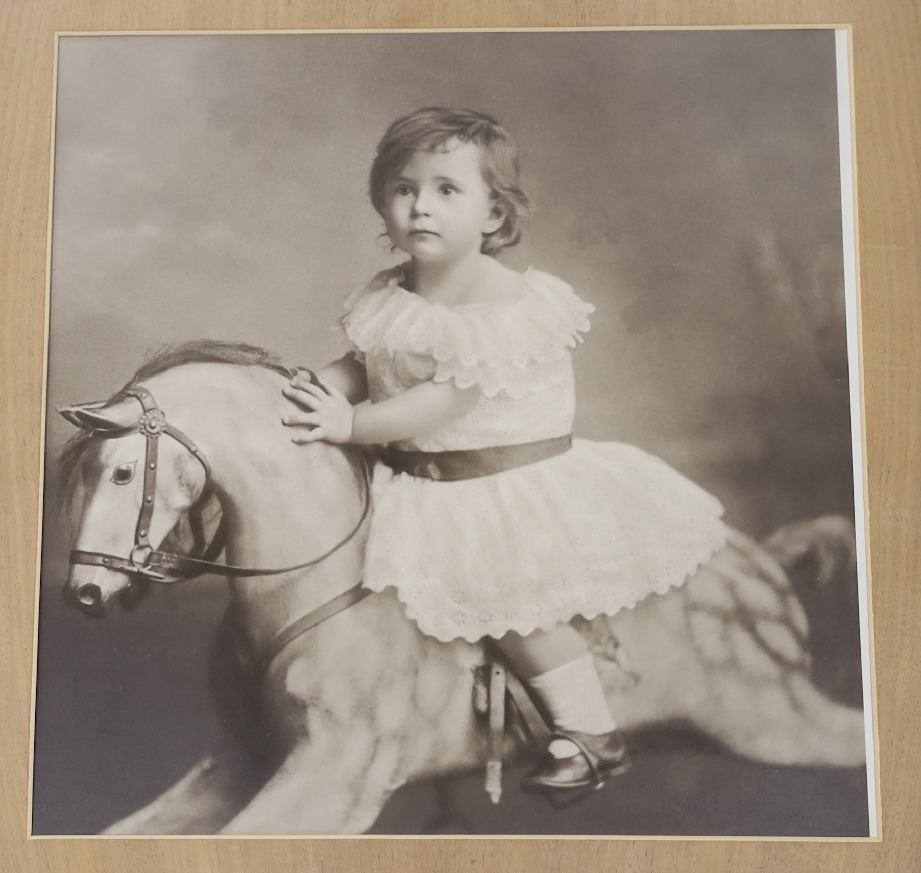 A large photographic print, Infant on rocking horse, housed in a carved frame ‘Russel, 1891’, and - Image 3 of 3
