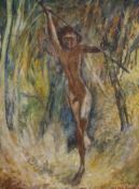 Ashash Booth, oil on board, Study of an Aborigine figure, signed, 50 x 40cm