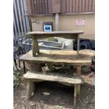 A rustic style rectangular elm garden table, width 122cm, depth 54cm, height 68cm together with a