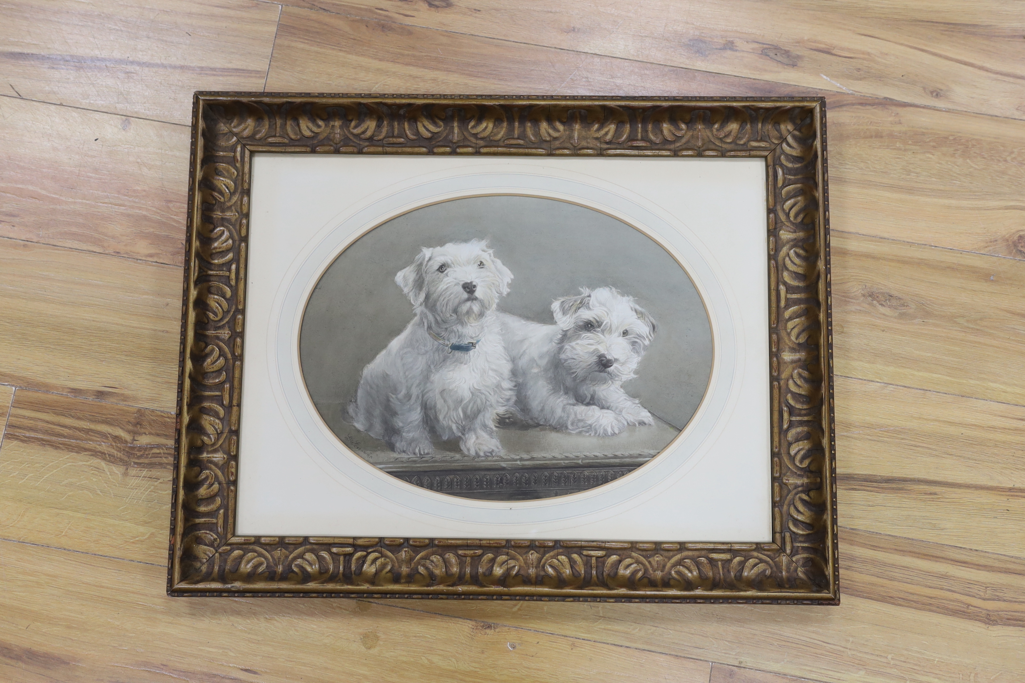 G. Leccombe, 20th century oval watercolour, Study of two terriers, signed, 33 x 43cm - Image 2 of 4