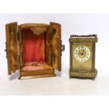 An early 20th century oak cased carriage timepiece, timepiece 12cm high