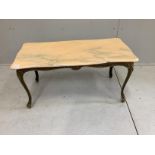 A gilt metal and onyx coffee table, width 91cm, depth 45cm, height 46cm