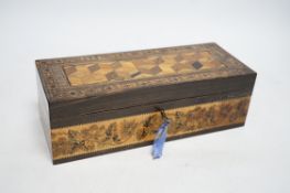 A Thomas Barton Tunbridge ware specimen perspective cube Marquetry and tesserae Mosaic glove box,