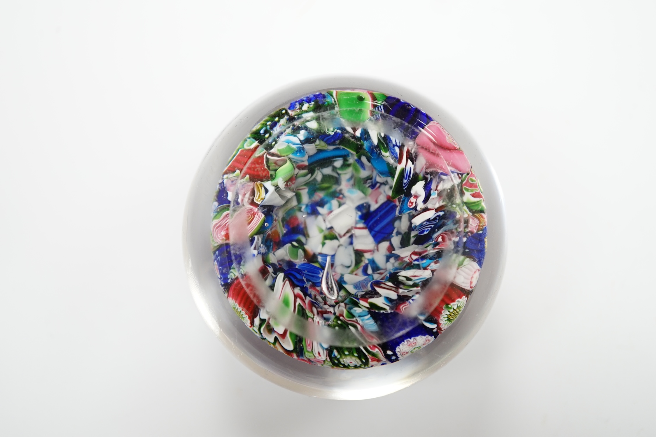 A Clichy scrambled glass paperweight with unusual pink and green rose, 6.5cm in diameter - Image 3 of 3