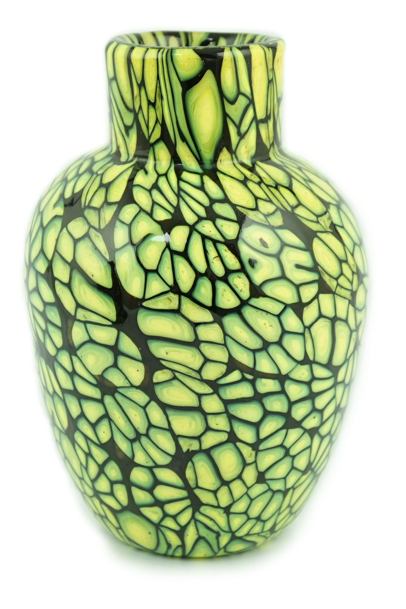 ** ** Vittorio Ferro (1932-20120 A Murano glass Murrine vase, with bright yellow murrines, on a