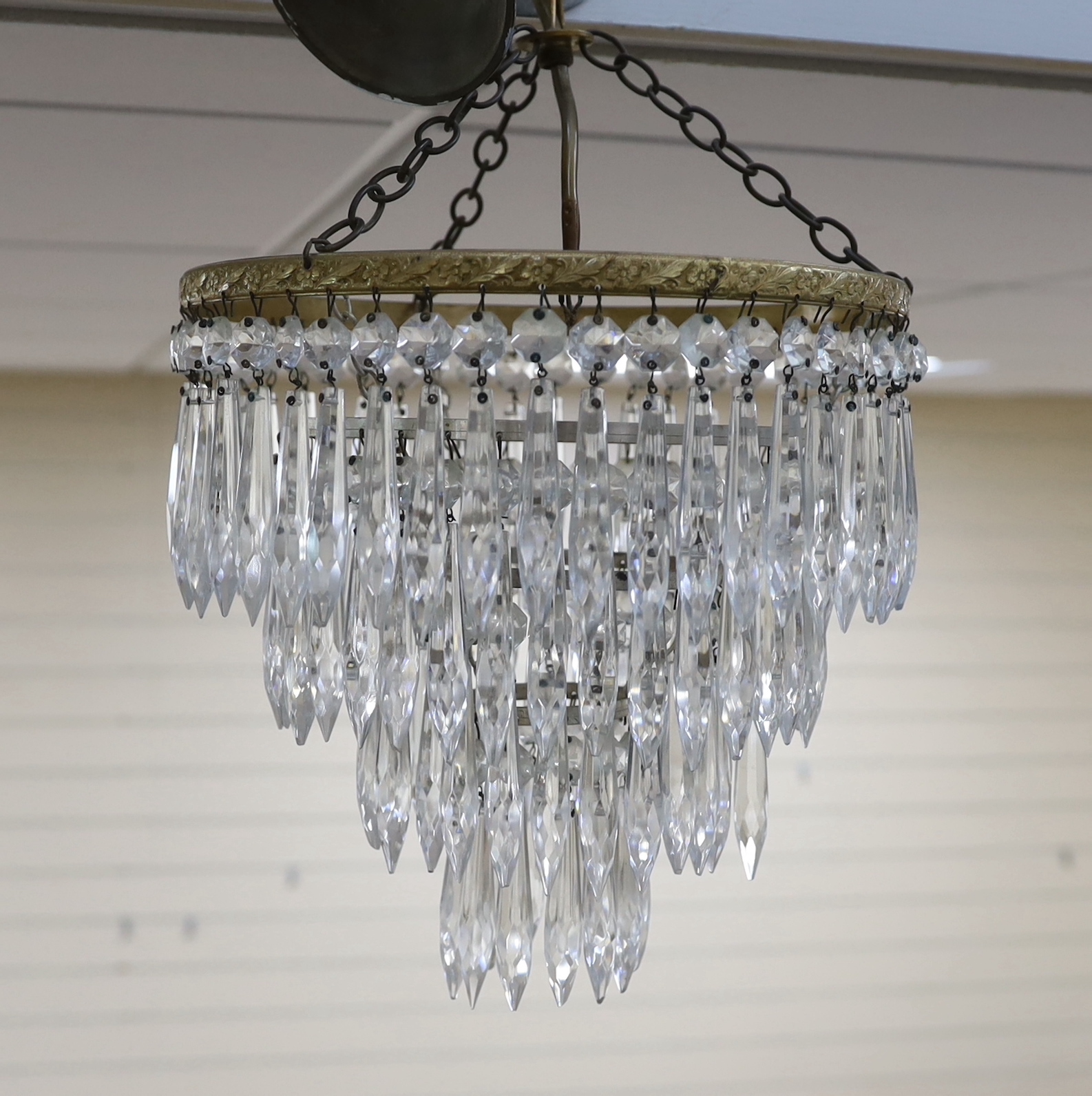 A pair of cut glass four tier chandeliers, 35cm long - Image 3 of 5