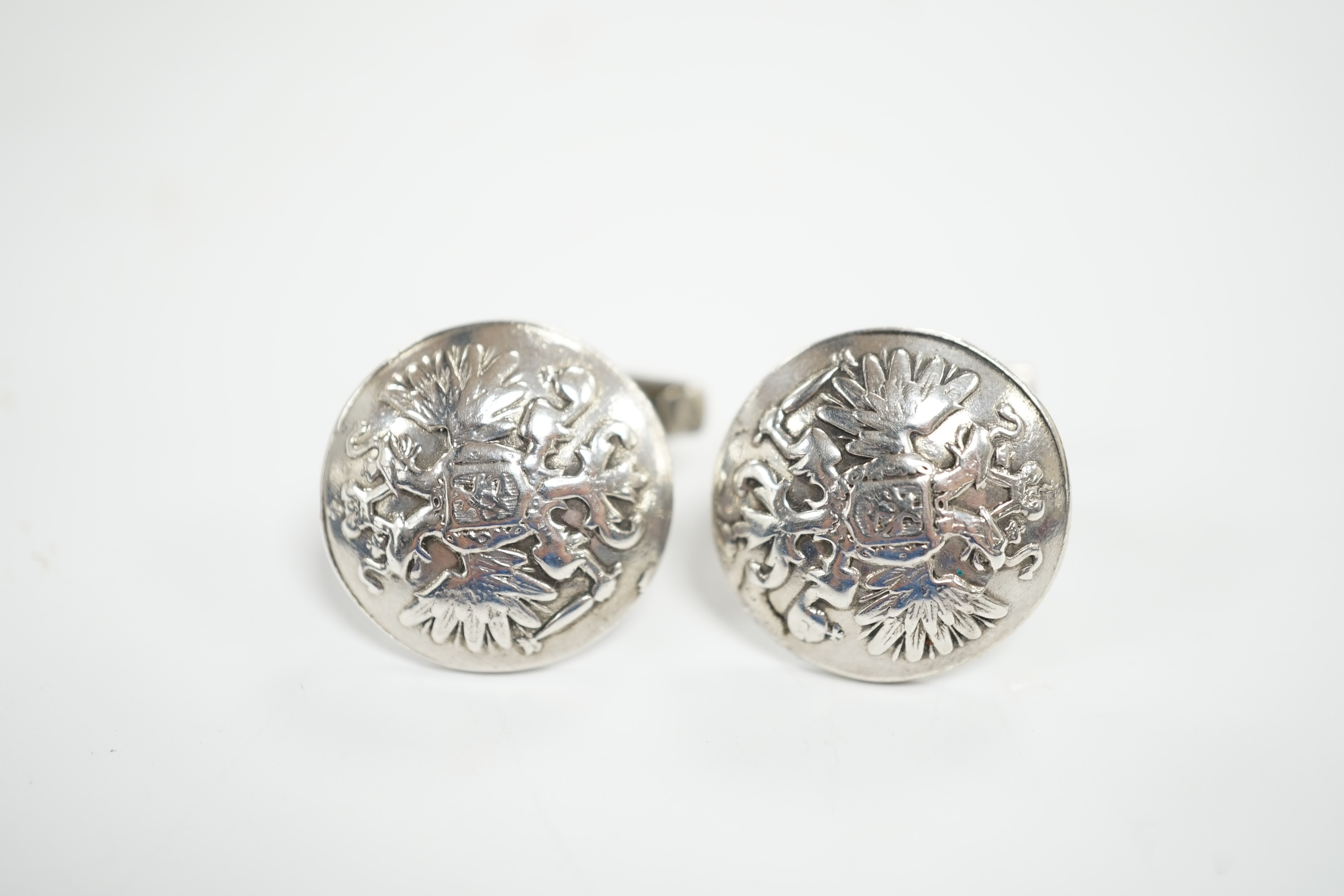 A pair of Russian 925 circular button cufflinks, embossed with the Coat of Arms of Russia, verso - Image 2 of 4