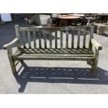 A Lister weathered teak garden bench, width 180cm, depth 63cm, height 95cm