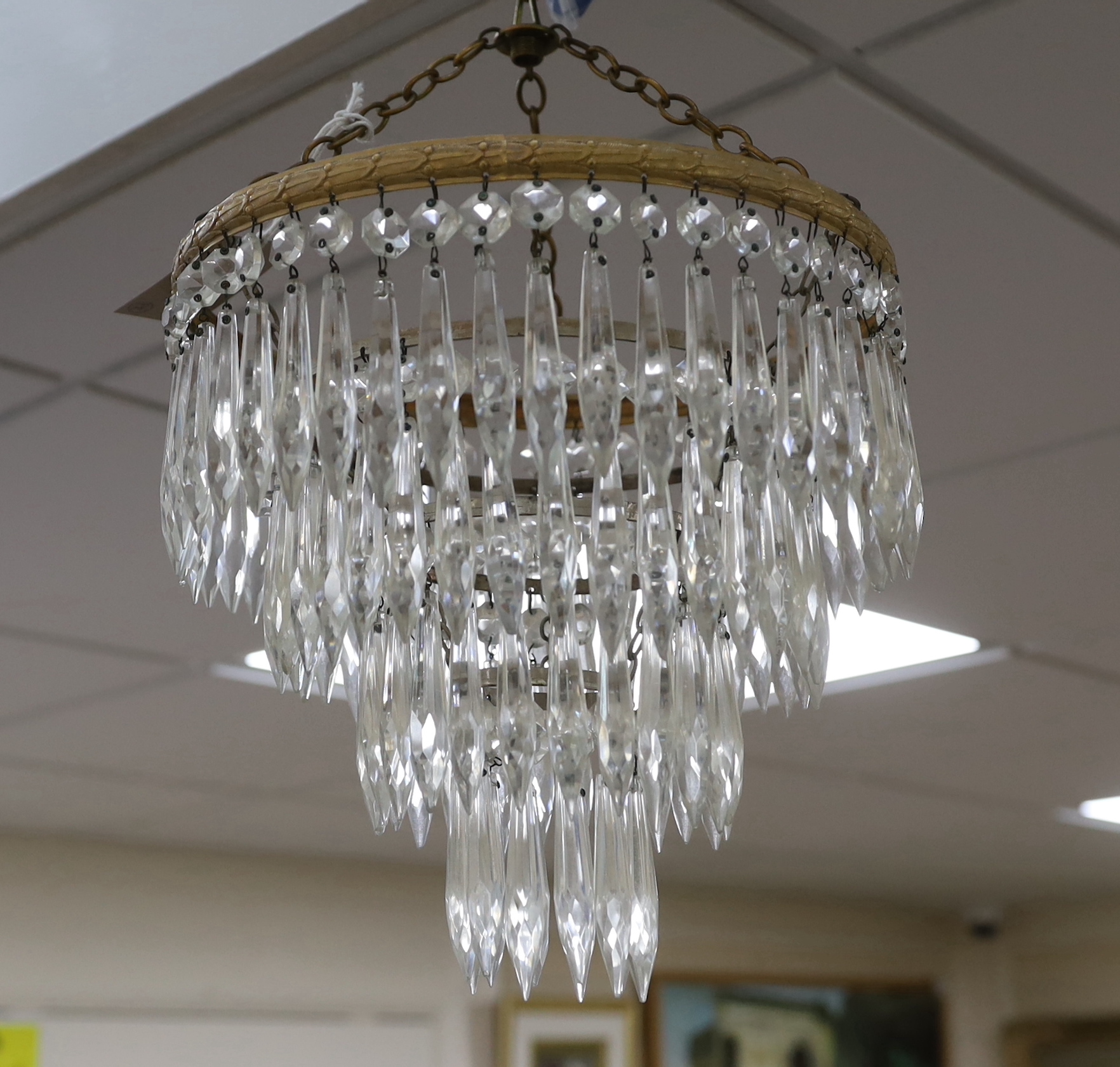 A pair of cut glass four tier chandeliers, 35cm long - Image 2 of 5