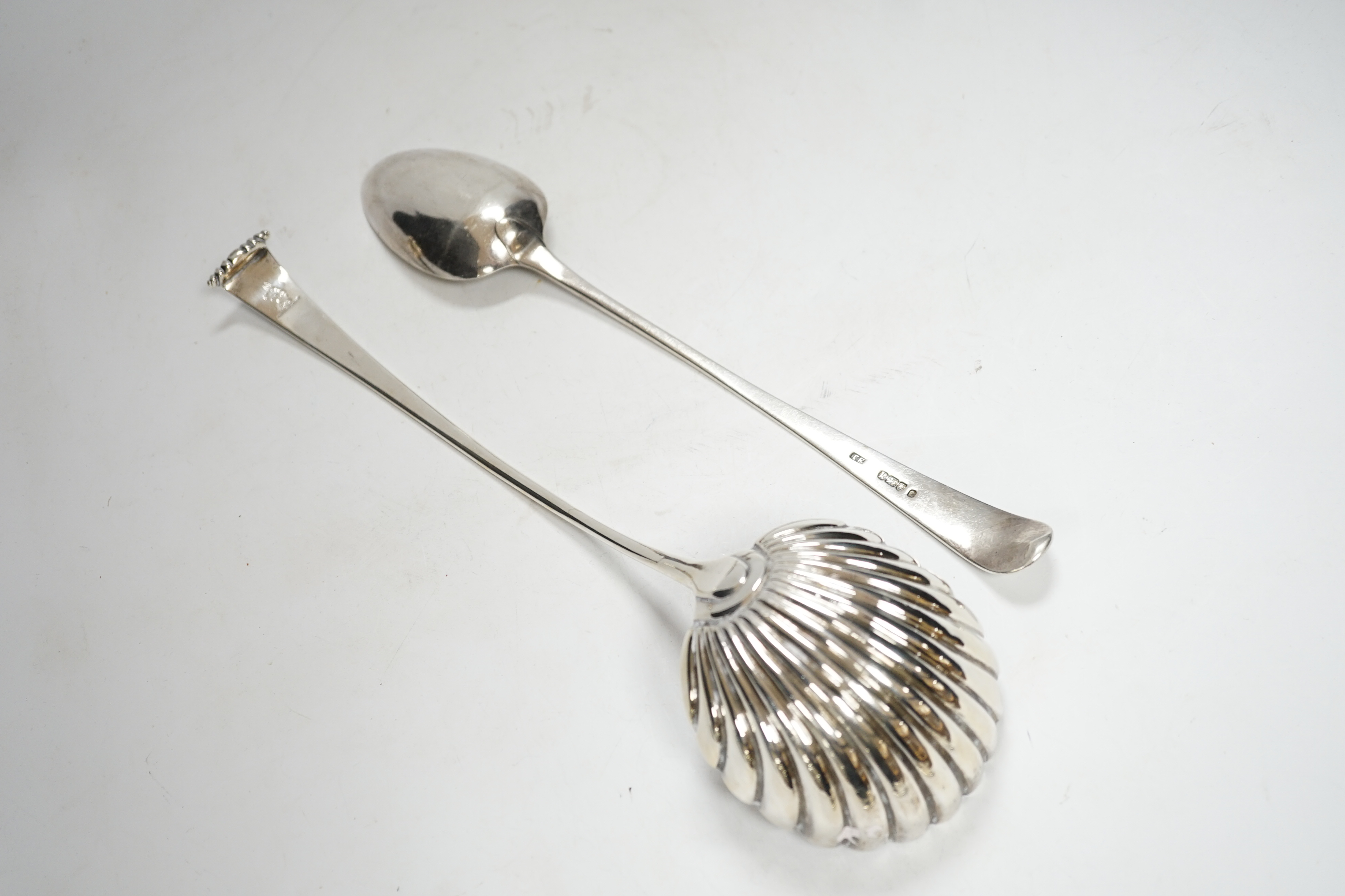 A George III silver Old English pattern basting spoon, Thomas Evans, London, 1785, 31.4cm, - Image 3 of 4
