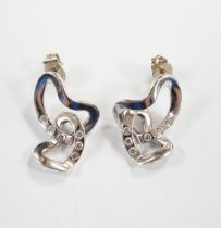A modern pair of Georg Jensen Danish 750 white metal and diamond chip set drop earrings,