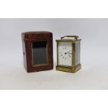 A cased brass carriage timepiece, 11.5cm