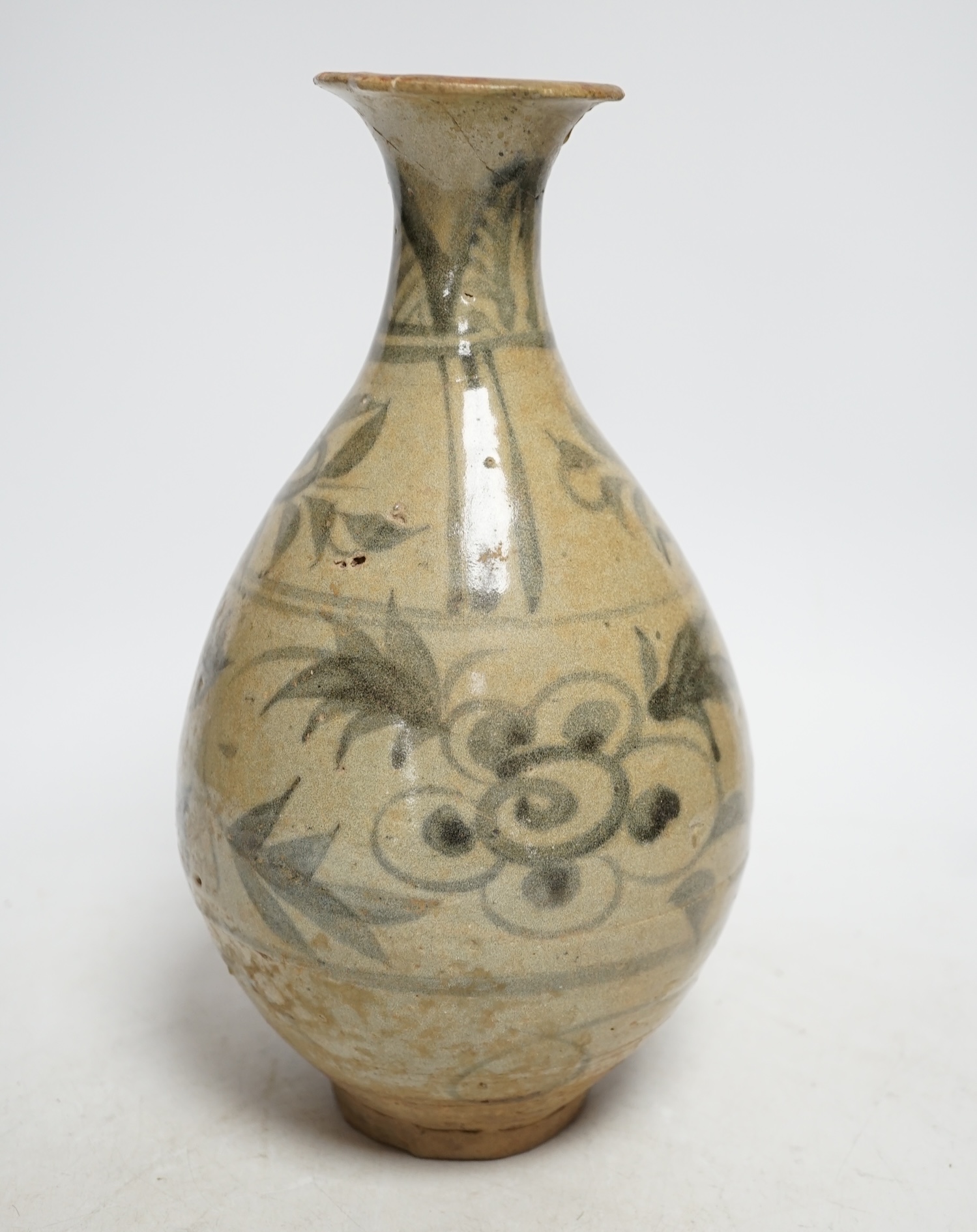 A Chinese blue and white pear shaped vase, Yuan dynasty, 25.5cm high