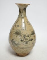 A Chinese blue and white pear shaped vase, Yuan dynasty, 25.5cm high