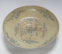 A Chinese Swatow blue and white dish, 17th century, 32cm diameter