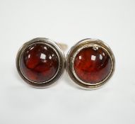 A pair of mid 20th century Danish sterling and cabochon amber set cufflinks, by Carl Ove