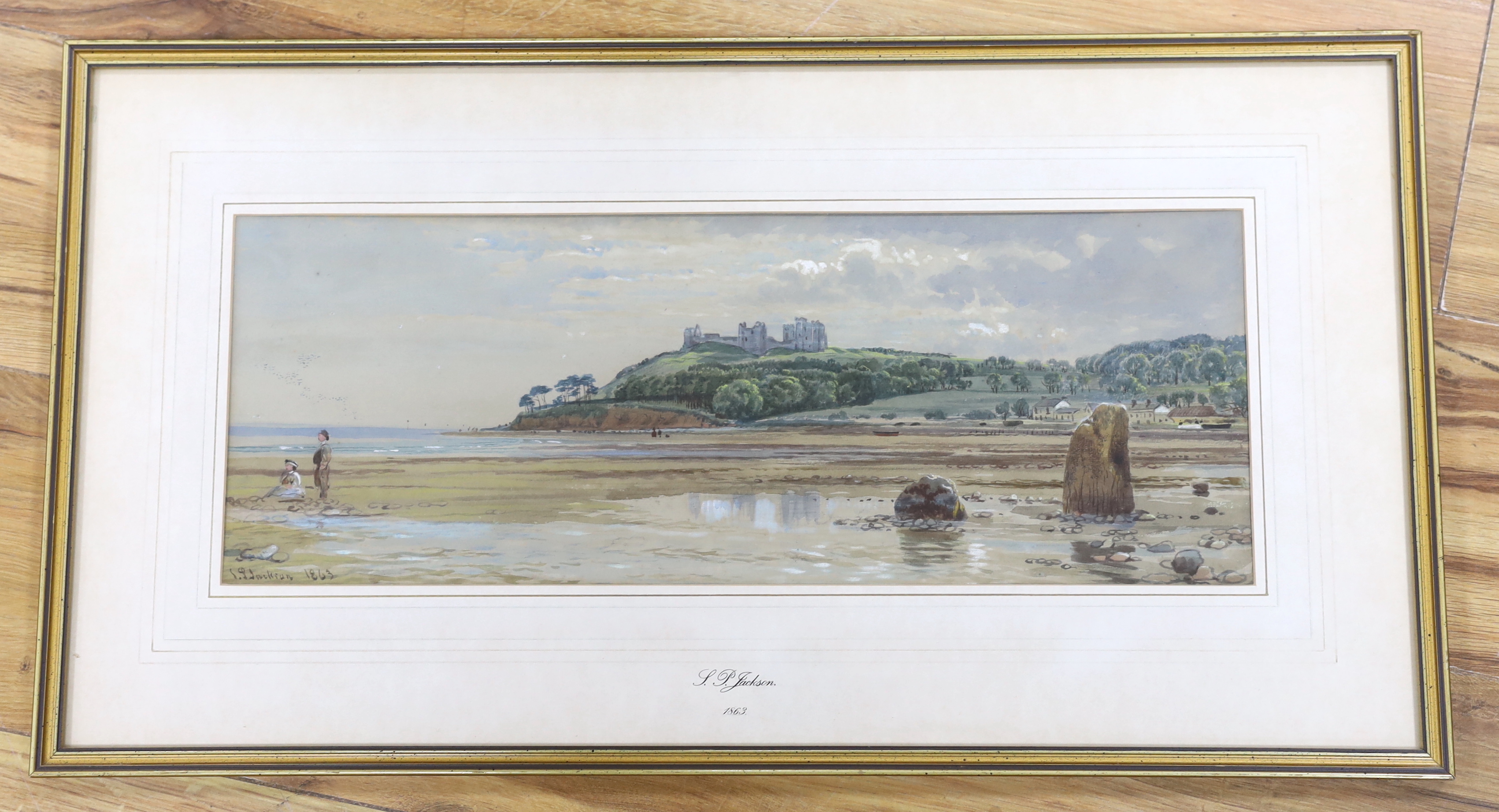 J.P. Jackson (19th. C), watercolour, Welsh coastal landscape, signed and dated 1863, 17 x 46cm - Image 2 of 3