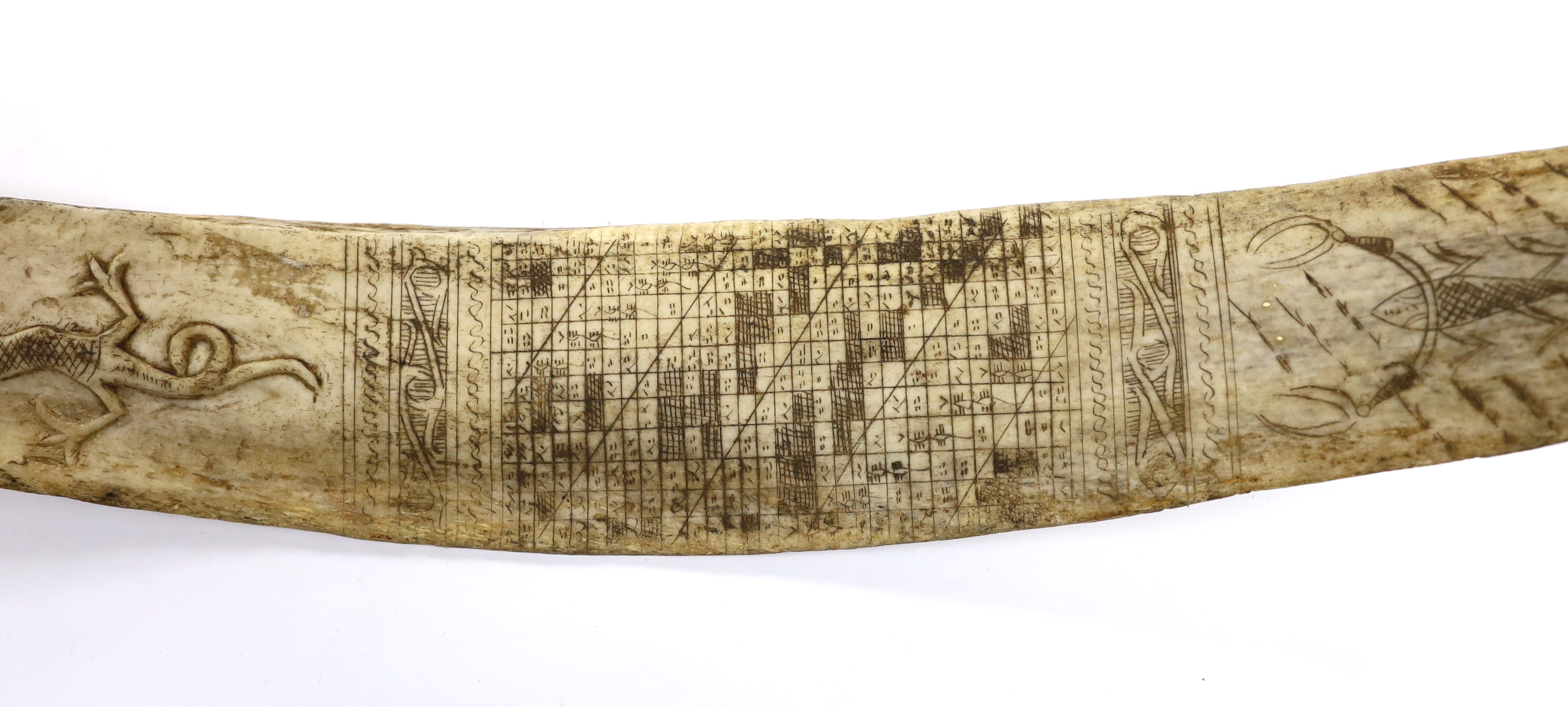 A late 19th/early 20th century Indonesian, Sumatran, carved buffalo rib calendar, Batak, 37cm - Image 3 of 5