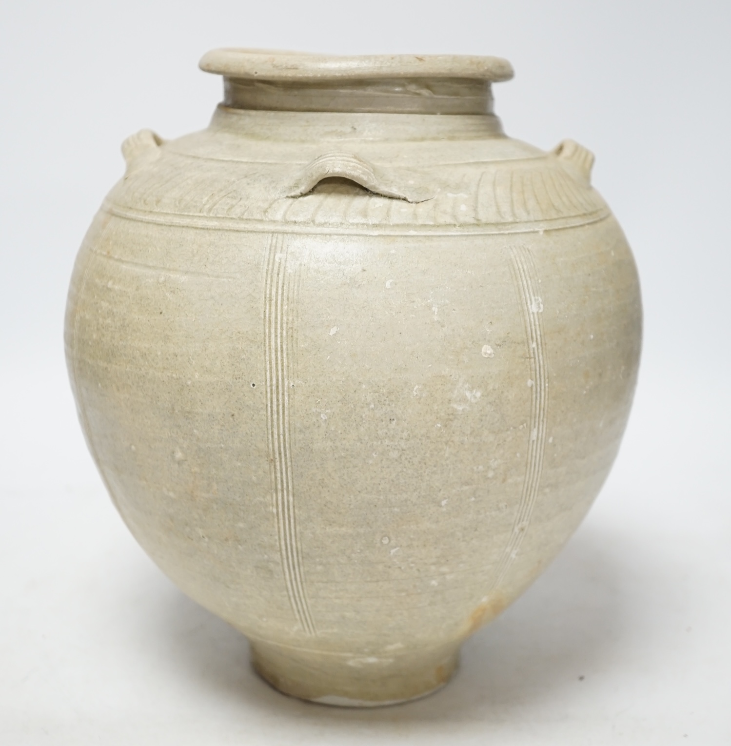 A Chinese Yue ware pale celadon shipwreck jar, Song dynasty, 27cm high