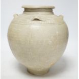 A Chinese Yue ware pale celadon shipwreck jar, Song dynasty, 27cm high