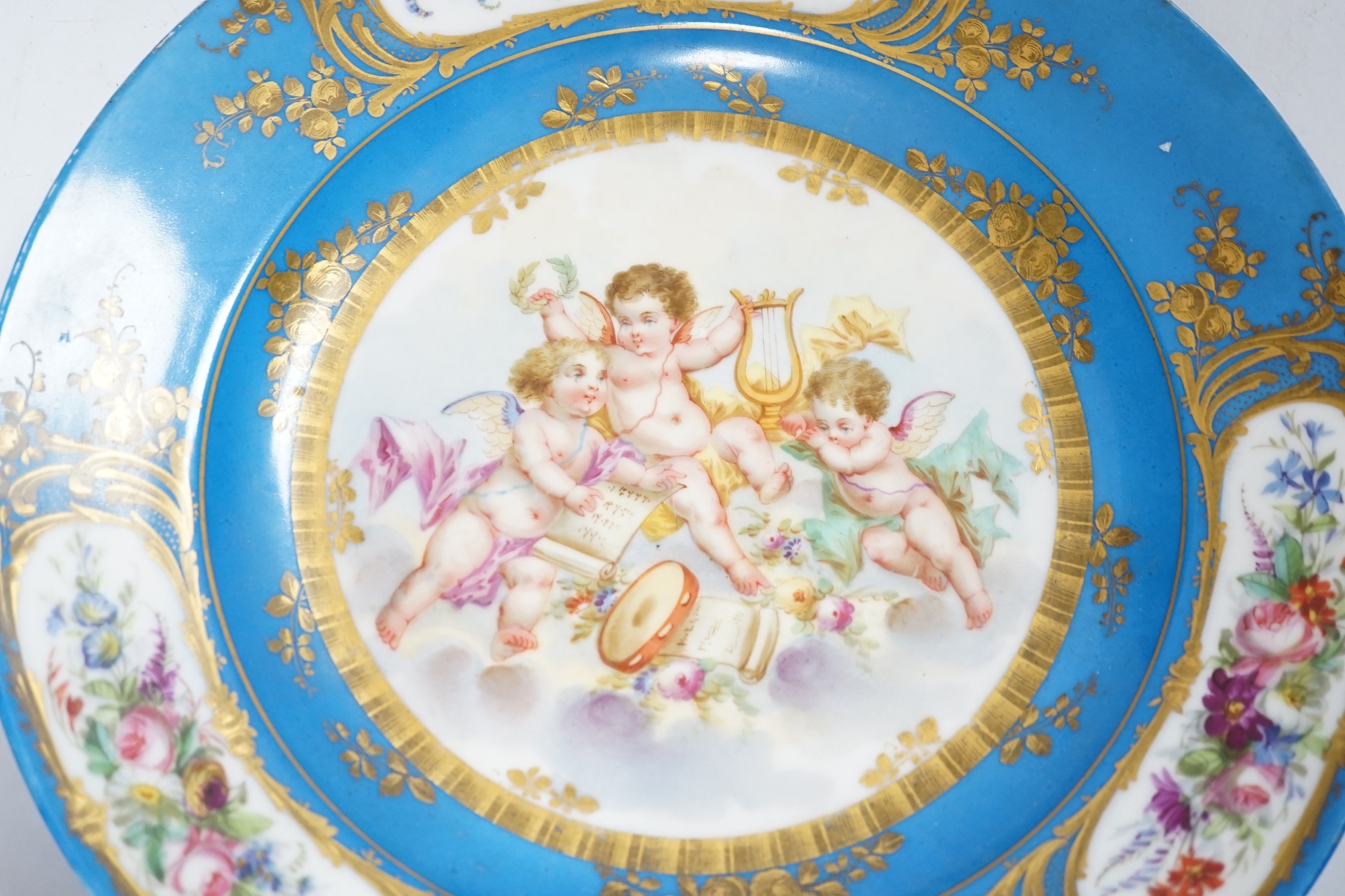 A Sevres style dish decorated with amorini, 33cm - Image 2 of 4