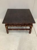 A Chinese lacquer low table, width 74cm, depth 75cm, height 42cm