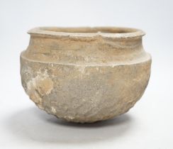 A Chinese grey pottery bowl, probably Warring States, 19cm diameter