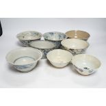 A group of eight Chinese Ming blue and white bowls, 16th/17th century, largest 15.5cm diameter