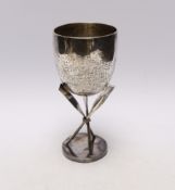 A late 19th century Chinese sterling presentation 'Hong Kong Regatta' rowing trophy goblet, with